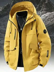 Men's Outdoor Hooded Jacket Spring And Autumn Windproof Zippered Multiple Pockets Ideal For Sports Hiking Camping Mountaineering Windbreaker Stylish Jacket
