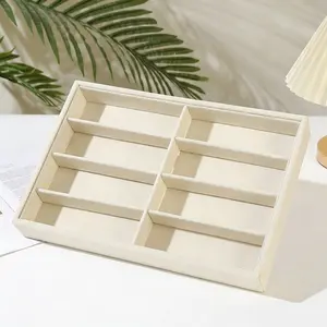 Velvet Sunglasses Storage Tray – 8-Compartment Beige Drawer Organizer & Stackable Display Box, Soft Lined for Glasses, Watches & Jewelry, Fits Standard Drawers, Unisex