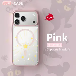VUM Star Burst Magnetic Car Mount Case for iPhone 17/Samsung Galaxy S25 Ultra, Girly Aesthetic Pink White Hard Acrylic, Quick Alignment, Anti-Scratch, Anti-Slip, Drop-Proof All-Round Protection, with Screen Protector (For Girls)