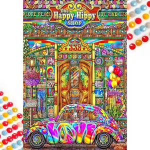 5D DIY Full Diamond Round Drill - Diamond Painting Kit Hippie Store Mosaic Canvas DIY Wall Art, Home Wall Decoration, Handicraft