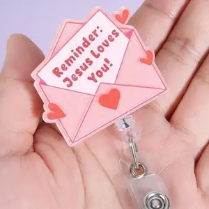 Reminder Jesus Loves You Funny Nurse Badge Reel Cute Heart Retractable ID Holder Valentines Badge Buddy Name Tag Accessory for RN LPN Nurse