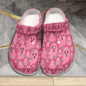 Pink Ghost Womens Spooky Clogs for Halloween Skull Cute Fashion Shoes with Rubber Sole for Comfort and Durability