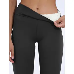 Women's Solid Color High Waist Warm Lined Leggings, Casual Comfortable Tight Pants Suitable for Daily Outdoor Wear, Women's Autumn Winter Style Bottoms