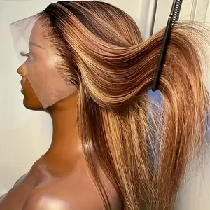 13x4 Lace Front Wig Human Hair 13x6 Straight Highlight Wig Human Hair 180% Density 4/27 Colored Honey Blonde HD Lace Frontal Wigs For Women  Pre Plucked with Baby Hair