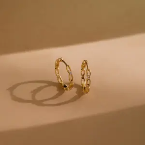 Diamond Link Hoops by Caitlyn Minimalist - Chain Link Crystal Hoop Earrings - Bridesmaid Gift - Gift for Wife