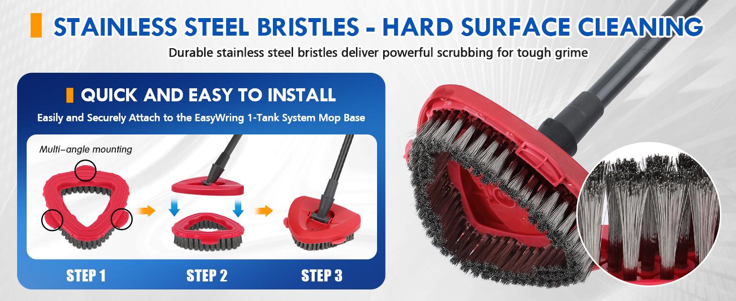 [2025 Upgraded] Stainless Steel Wire Scrub Brush Head  for O-Cedar EasyWring 1-Tank System Spin Mop Scrubber Brush for Hard Floor Deep Clean Only