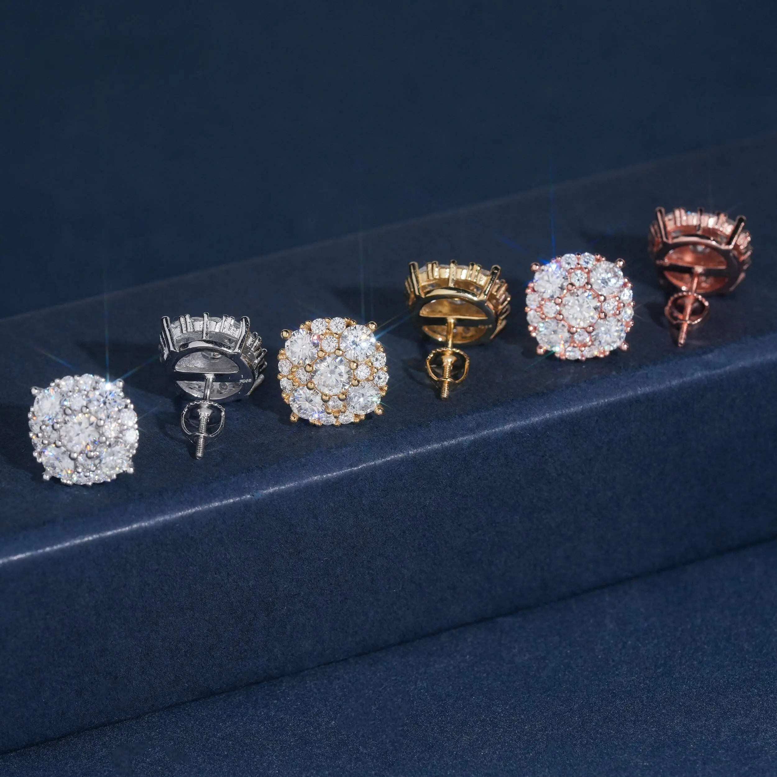Circle Double Halo Pavé Cluster Stud Earrings Lab Diamond – 14k Gold