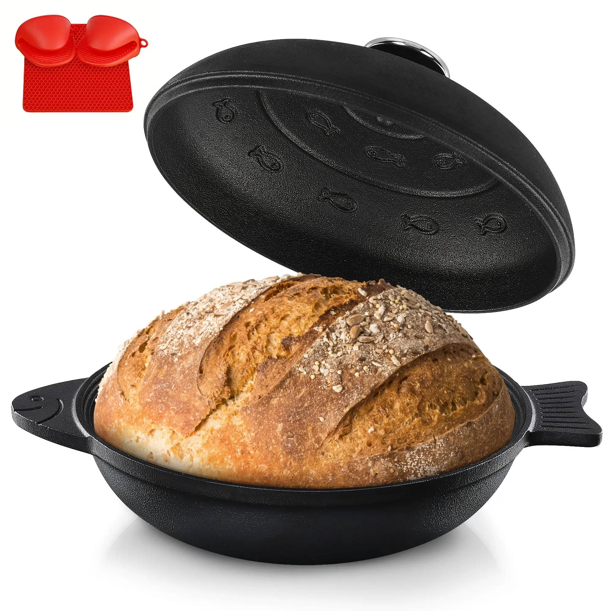 MGKKT Pre-Seasoned 2-In-1 6.4qt Cast Iron Dutch Oven - Heavy-Duty, Stove Top Safe, Induction Safe Camping Cooking Set for Camping Gear Must Haves