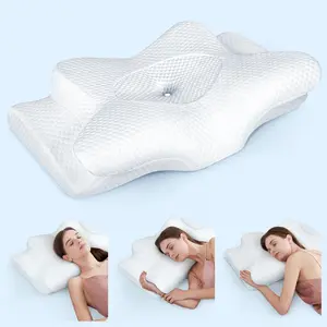 Emircey Supportive Memory Foam Neck Pillow, Double-Sided Contoured, Odorless Non-Toxic Memory Foam for Side, Stomach, and Back Sleepers, Gift for him & her