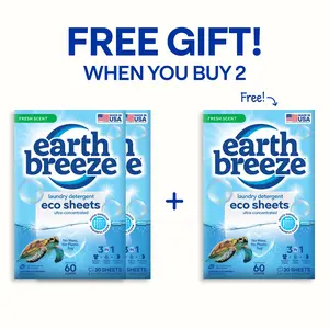 Earth Breeze Laundry Detergent Sheets: Powerful Clean, Safe Ingredients, No Harsh Chemical Residue from Optical Brighteners, Gentle on Skin, 60 Loads