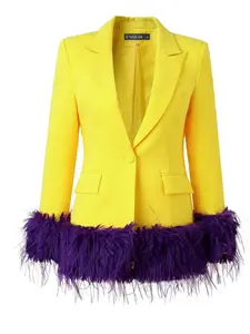 Fur Feather Trim Long Blazer
