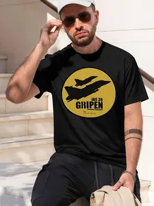 JAS 39 Gripen Mountaineering Luxury birthday 2026 new model Black/White Tee Stylish & Comfortable Loose Crew Neck Short Sleeve T-shirts Versatile On Trend Eye Catching Printed Graphic Casual Tee for