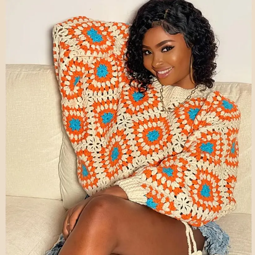 Cozy Hand Knitted Sweater - Oversized Fit with Dolman Sleeves and Square Patches - Comfort, Fabric