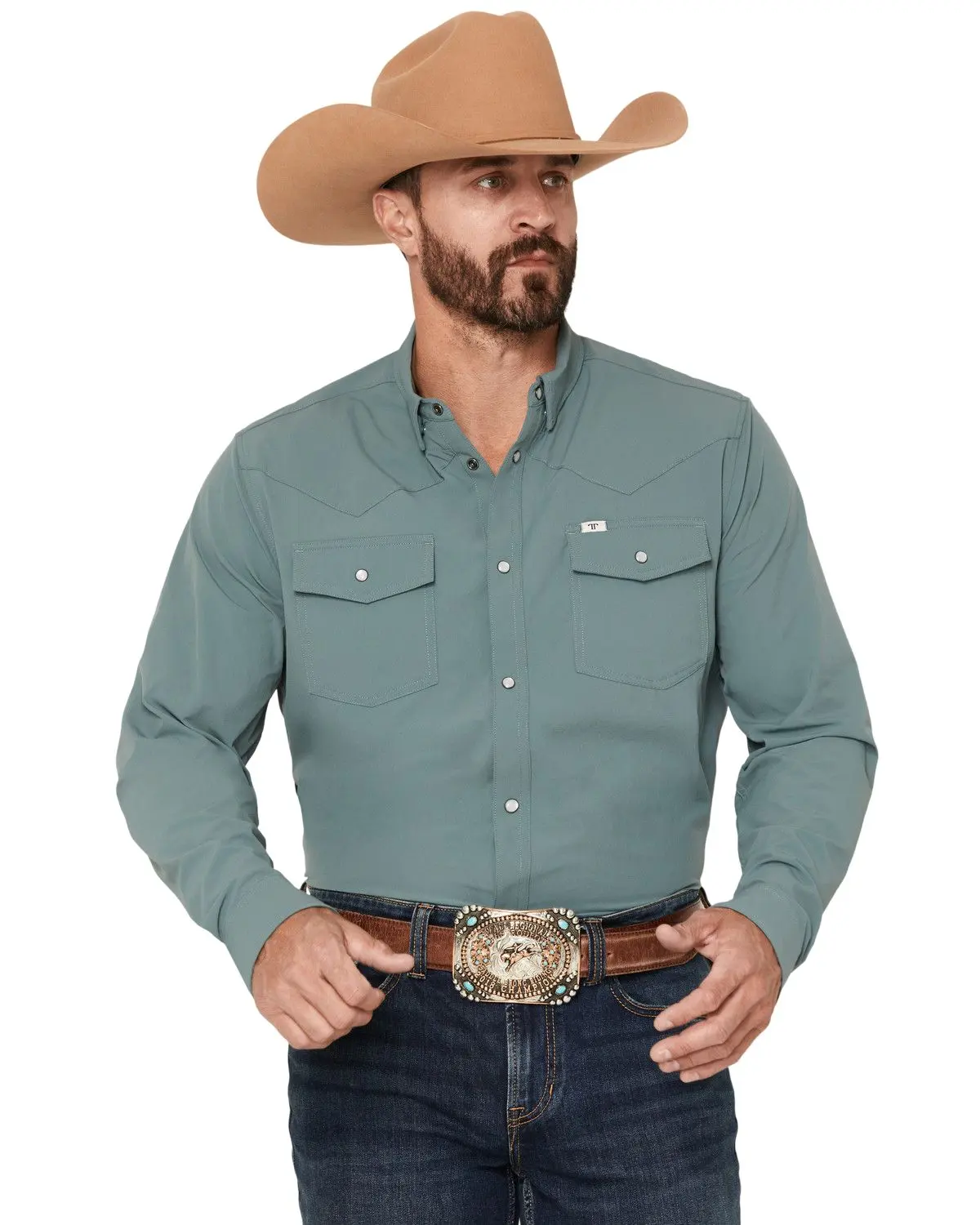 Ferrell Men's Men'S Tek Solid Short Sleeve Pearl Snap Stretch Performance - Fsl1002334