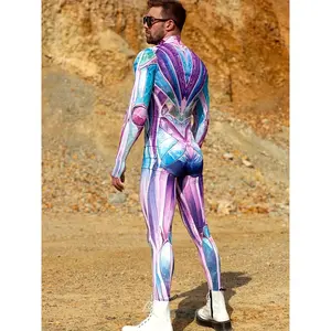 Men's Diamond Pink Spandex Printed Jumpsuit Sports Fitness Gymnastics Costume Halloween Costume Nightclub Prince Costume, Burning Man Costume, Festival Performance Costume