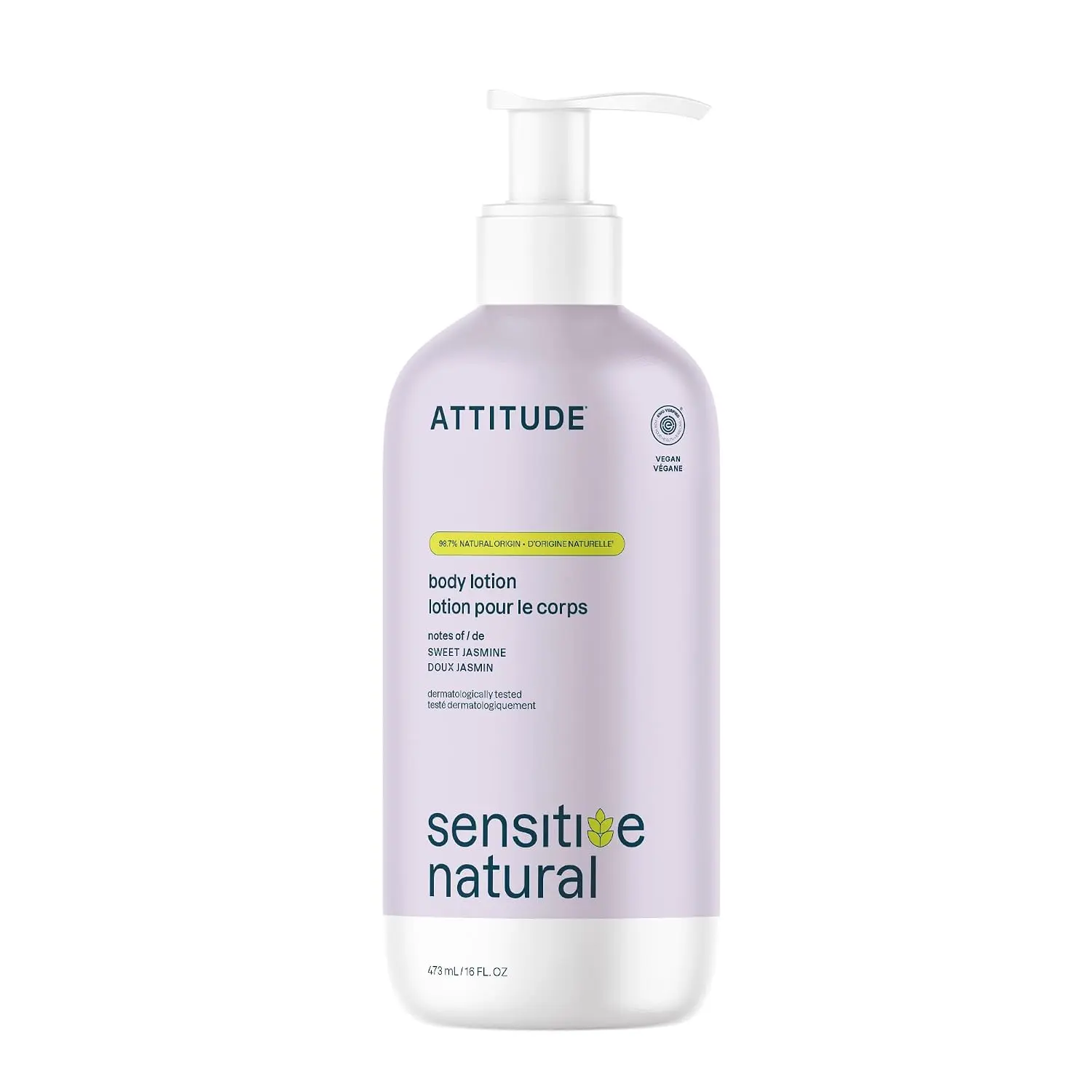 ATTITUDE Sensitive Skin Body Lotion, Soothing Oat Formula, Hydrating Care for Dry Skin, EWG Verified, Dermatologically Tested, Vegan, Sweet Jasmine Scent, 16 Fl Oz