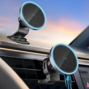 Car Mount Charger-15W Fast Charging Wireless Car Charger-Magnetic Car Phone Holder for Dashboard Air Vent - Rotation 360° & HandsFree