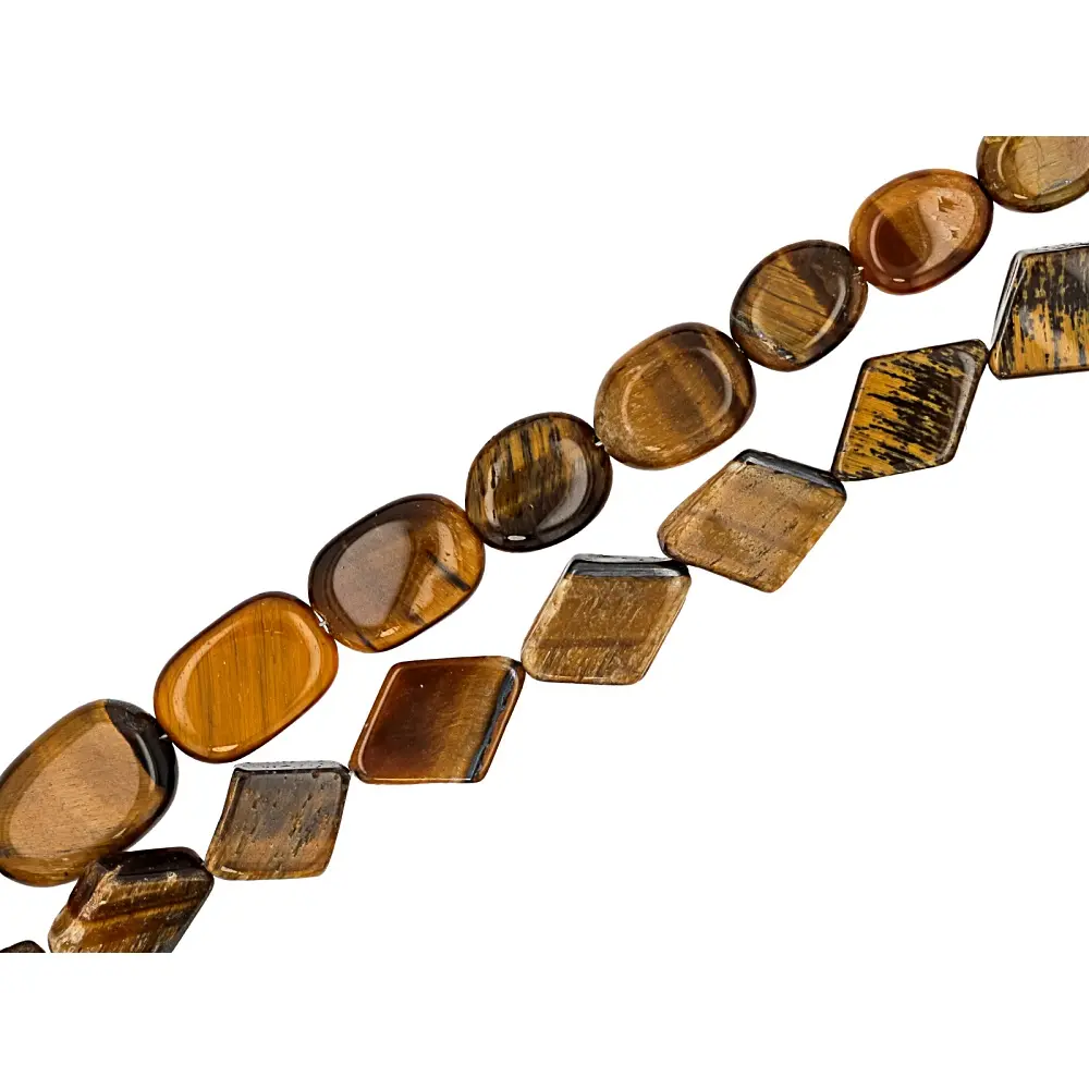 JTV Tiger's Eye Bead Strand Set of 2, 6x8-12x16mm Oval & 7x9-12x16mm Diamond Shapes for Jewelry Craft, DIY Beading Projects, Set Of Two