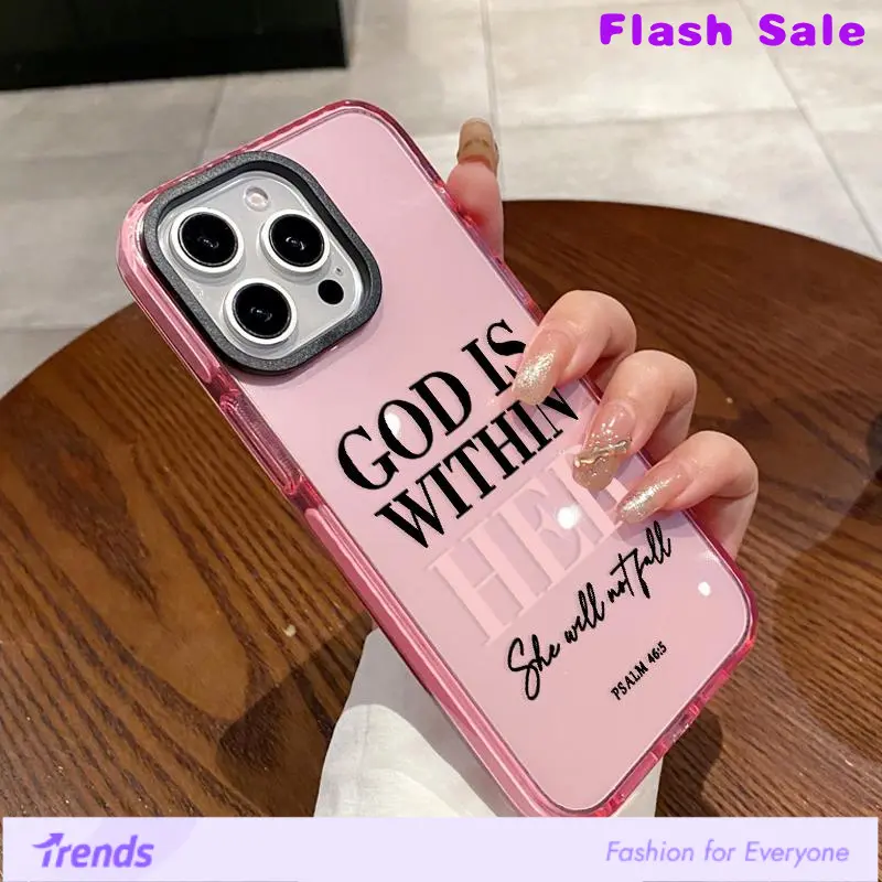 Preppy Transparent Soft TPU Cellphone Case - Resists Yellowing, Shockproof Safety, Waterproof Protective Cover with "God is Within Her" Pattern for iPhone 17,16 Plus,15 Pro Max,14,13,12,11,Air - Mobile Phone Accessory