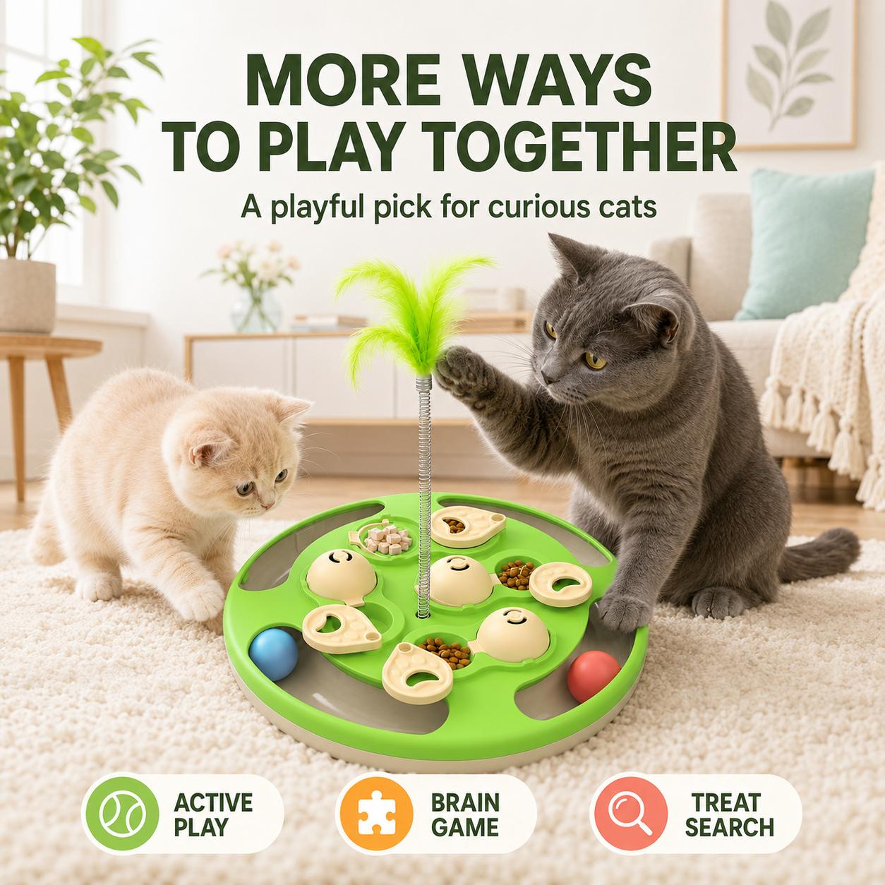 3-in-1 Thermoplastic Interactive Cat Puzzle Feeder - Track Balls, Feather Teaser, Non-Slip Treat Dispenser for Indoor Cats’ Enrichment Play, Treat Feeder 3-in-1 Thermoplastic Interactive Cat Puzzle Feeder - Track Balls, Feather Teaser, Non-Slip Treat Dispenser for Indoor Cats’ Enrichment Play, Treat Feeder
