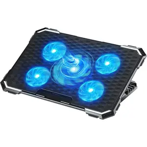 Upgrade Laptop Cooling Pad,Gaming Laptop Cooler with 5 Quiet Fans,2 USB Ports,5 Adjustable Stand Height,Blue LED Lights,for 15.6 Inch Laptops