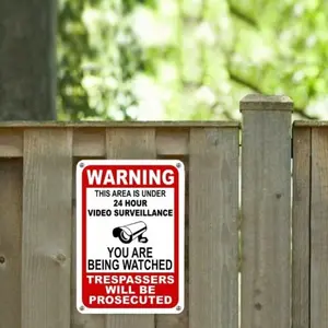 Aluminum Outdoor Security Camera Warning Sign, 24/7 Video Monitoring Waterproof, Ideal for Home Garden and Property Protection Home Decor