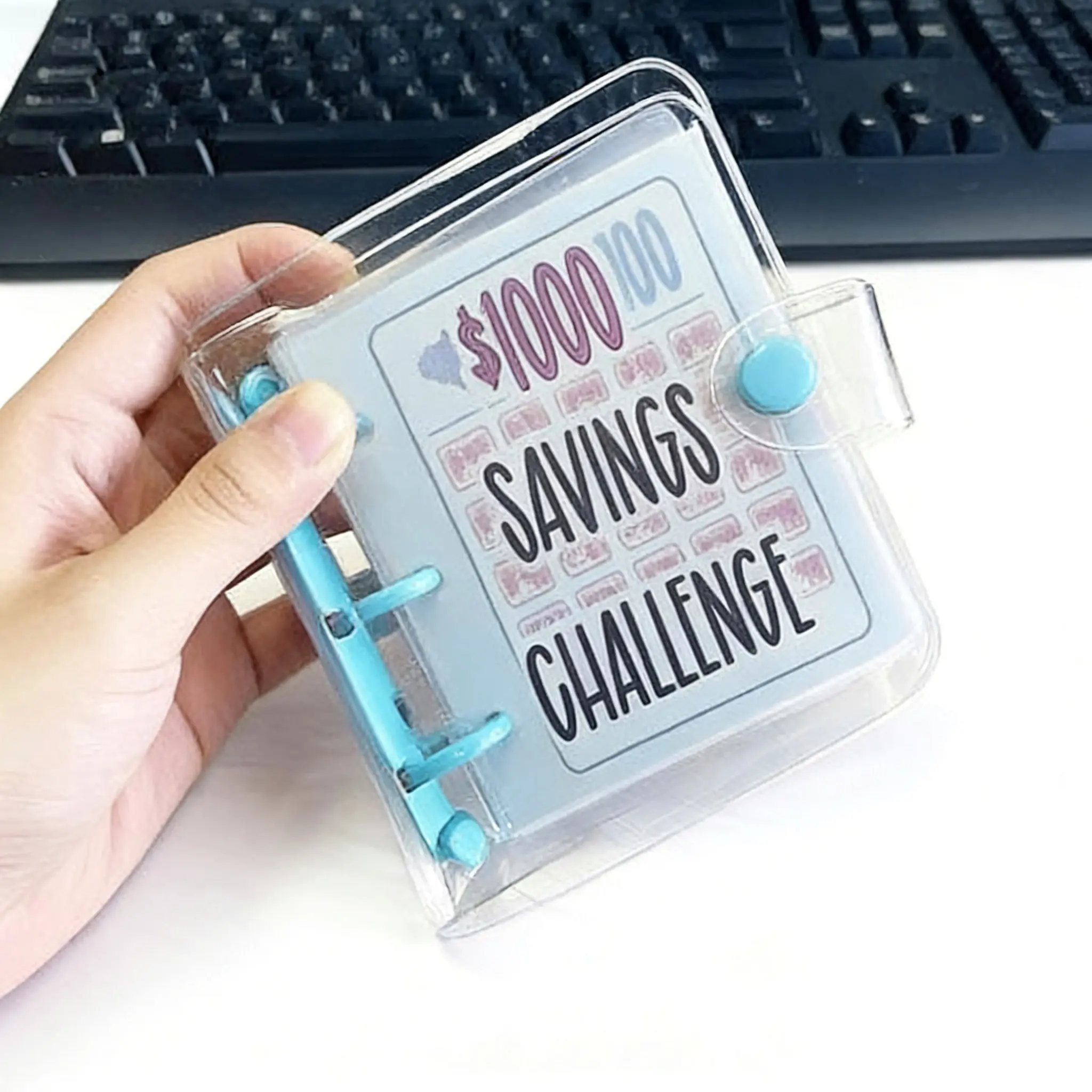 1000 Savings Challenge Binder, Portable Monthly Money Savings Book with Envelopes & Tracker Sheets, Mini Budget Binder for Financial Goals, Blue Personal Organiser for Anytime Deposits
