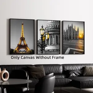 3pcs Set Optional Frame Modern Minimalist Design Eiffel Tower Canvas Poster, Wall Art, Aesthetic Room Decor, Living Room & Bedroom Wall Decor