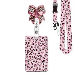 Leopard ID Badge Holder Set, Adjustable Badge Reel, Rotating Clip, Detachable Neck Strap, Office Gift for Medical Workers