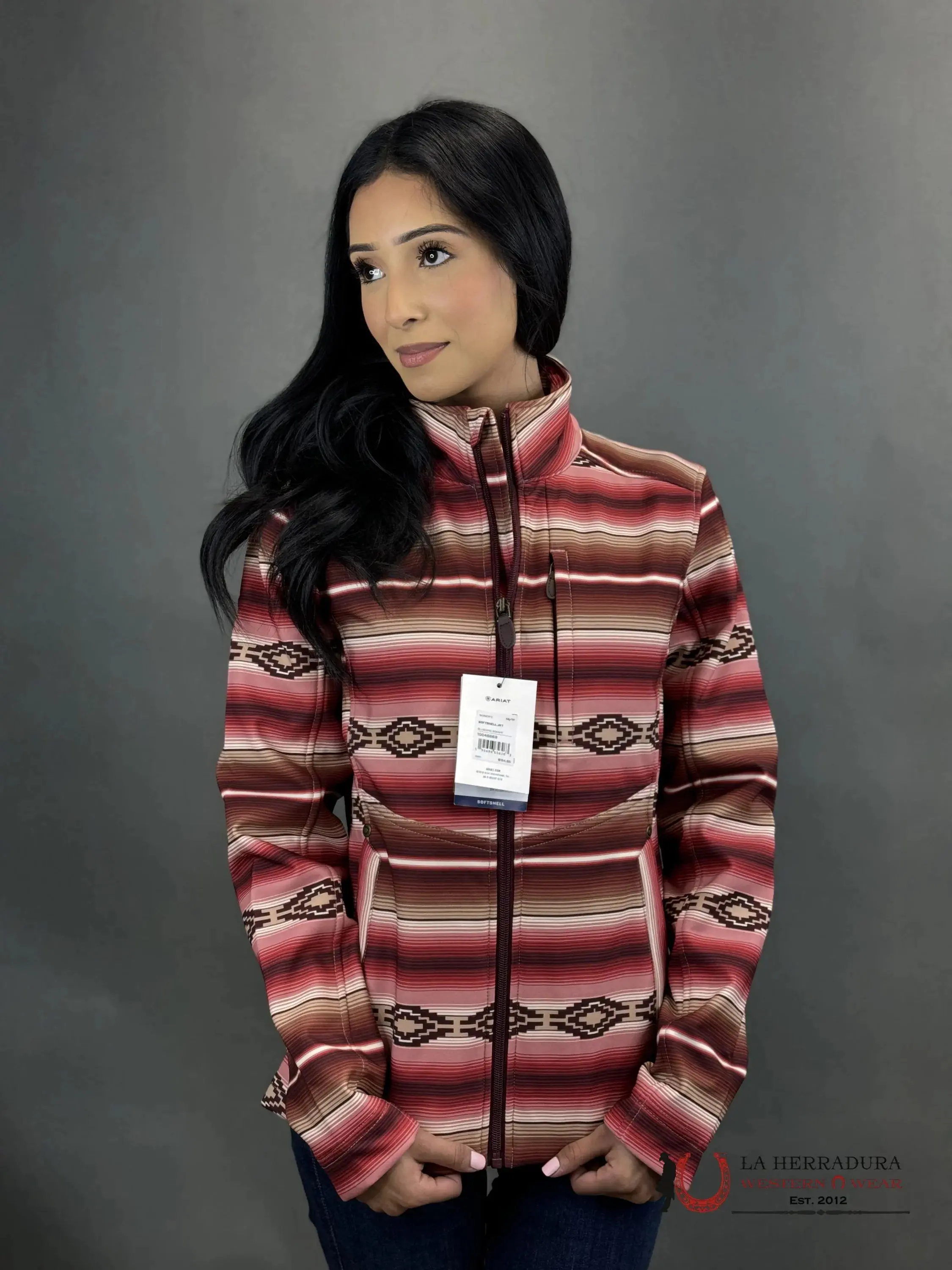 Ariat Women's New Team Softshell Coat - Blush Serape Mock Neck Colorblock Casual Outerwear, Wind & Water Resistant Top with Zippered Pockets, All Seasons Womenswear