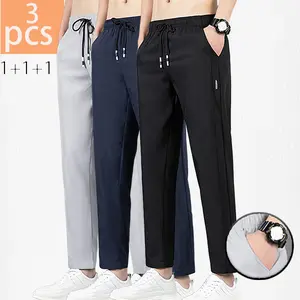 3PCS/Set Men's Solid Color Drawstring Casual Pants Multi-Color Comfortable Nine-Point Pants Versatile For Daily Commuting