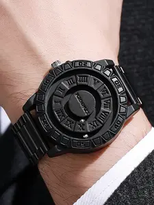 Trendy Magnetic Bead Watch for Men, Stylish Steel Strap Quartz Timepiece, Unique No-Mirror Design, High-Aesthetic Appeal, Fashionable Watches, Analog Quartz Watch