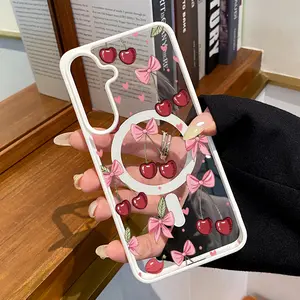 Cherry Bow Advanced fashion giftMagnetic Case for Samsung Galaxy S24 Plus S25 Ultra S23 FE Ultra S22+ Shockproof TPU Premium Stylish Durable Protection Case