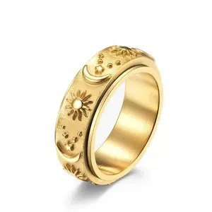 Stainless Steel Spinner Ring  Anxiety Fidget Rings for Relieving Stress Ring Eye of Horus Sun Moon Stars Promise Engagement Ring