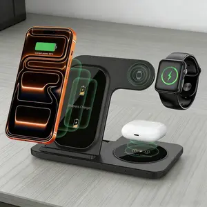 3 in 1 Charging Station for iPhone, Foldable Wireless Charger for iPhone 17 16 15 14 13 12 11 X Pro Max X XS XR 8 & Apple Watch - Wireless Charging Station for AirPods 4 3 Pro