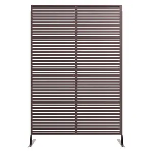 Brown Metal Privacy Screen 72" H×47" W for Outdoor Freestanding Decorative Privacy Wall Panels with Stand, Patio Balcony Screens for Outside Divider Deck Porch Garden, 1PC