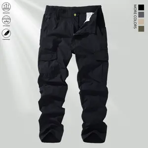 Men’s cargo athletic pants with pockets, non-stretch fabric—convenient long pants suitable for outdoor activities and work.