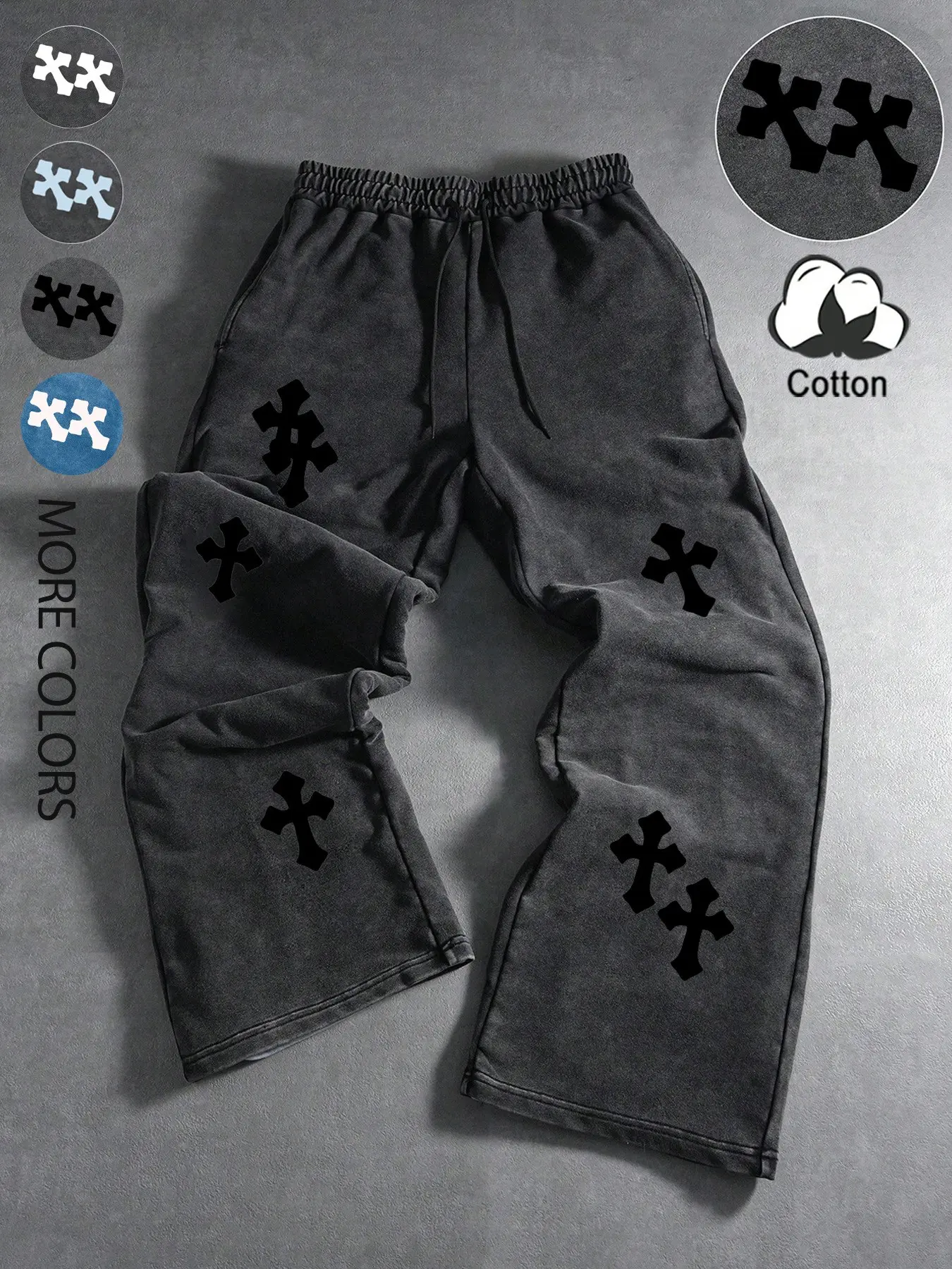 Unisex Street Style Graphic Print Cotton Pants, Loose Fit Casual Joggers, Y2K Gothic Emo Fashion, All Seasons Wear, Casual Sports Trousers, Athleisure Style Bottoms