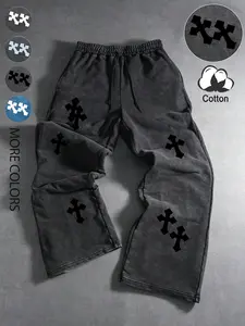 Unisex Street Style Graphic Print Cotton Pants, Loose Fit Casual Joggers, Y2K Gothic Emo Fashion, All Seasons Wear, Casual Sports Trousers
