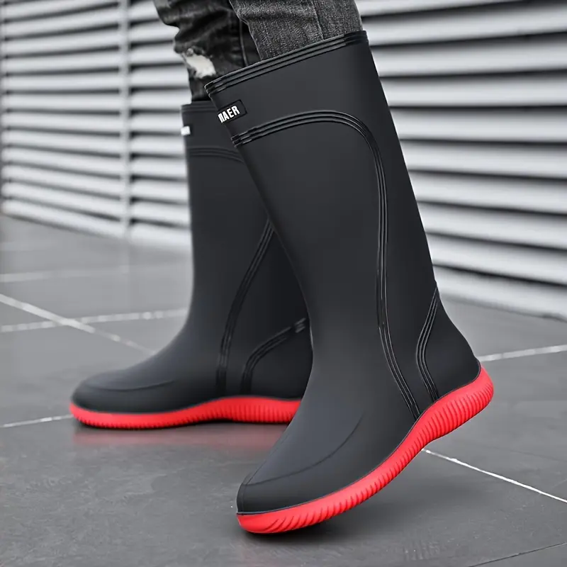 Men's Over-the-Knee Waterproof Rain Boots - Universal Fit, Solid Color, Durable PVC Upper, Fabric Lining, Fabric Insole, Non-Slip PVC Sole, Slip-On Closure, Shoe, Footwear