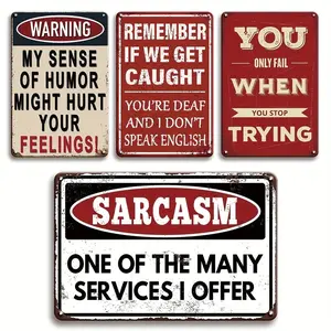 Mancave 4pcs Set of Vintage Metal Tin Signs - Humorous Sarcasm Wall Art Decor, Iron Sign 30X20 Cm (8X12 Inches) Retro Design for Beer Lovers - Gift Signage
