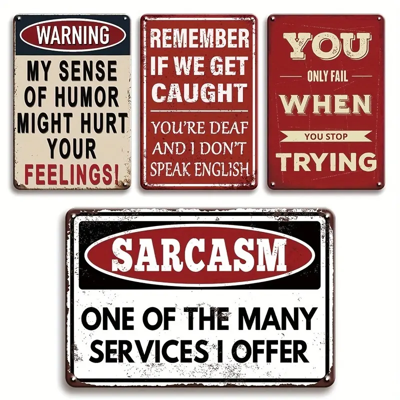 Mancave 4pcs Set of Vintage Metal Tin Signs - Humorous Sarcasm Wall Art Decor with 30X20 Cm Iron Sign for Beer Lovers - Signage