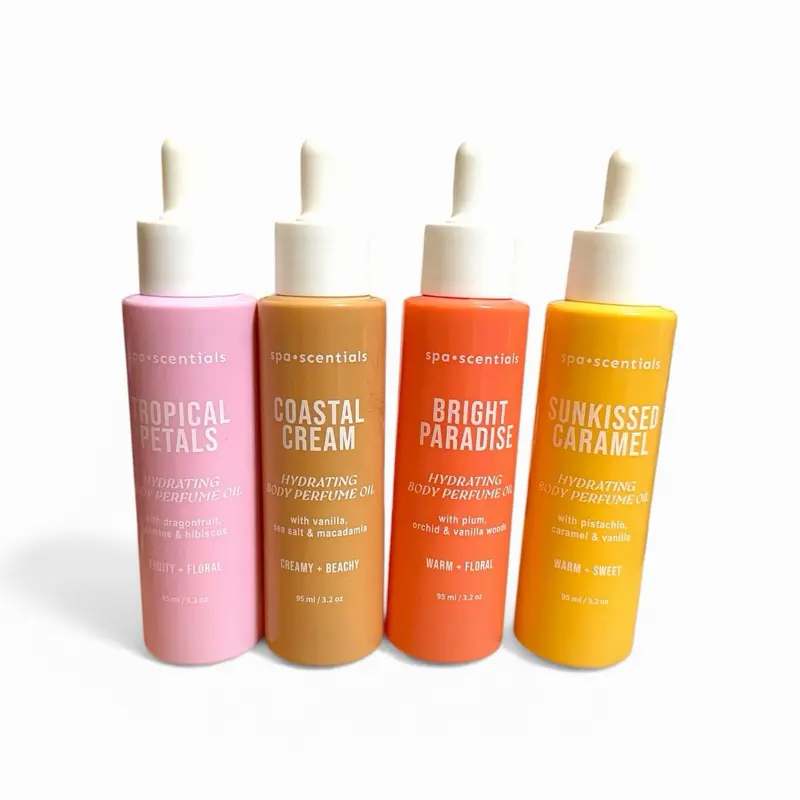 Spascentials 4-pc Hydrating Perfume Oil Set sun kissed caramel bright paradise tropical petals and coastal cream,Body oils