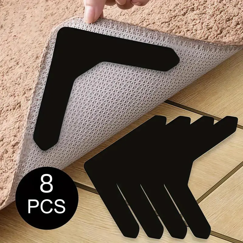 High-Quality Anti-Slip & Anti-Drilling Carpet Stickers - 8 Pieces for Living Room, Dining Room, Bathroom, Ceramic Tiles & Wooden Floors，Novelty Plastic PE Material
