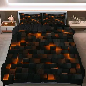 3PCS Duvet Cover Set, 1 Duvet+2 Pillowcases(Without filler), Abstract Geometric Modern Stylish Chic theme, Halloween bedding set, Warm Glow Suitable for decoration Bedroom, Hotel, Living Room, Guest Room.
