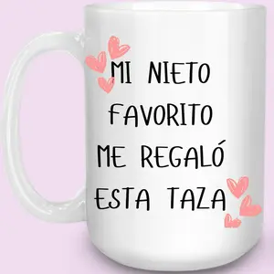 Mi Nieto Favorito 15oz Mug - White Ceramic Drinkware with Heart Design and Spanish Text "MI NIETO FAVORITO ME REGALÓ ESTA TAZA"
