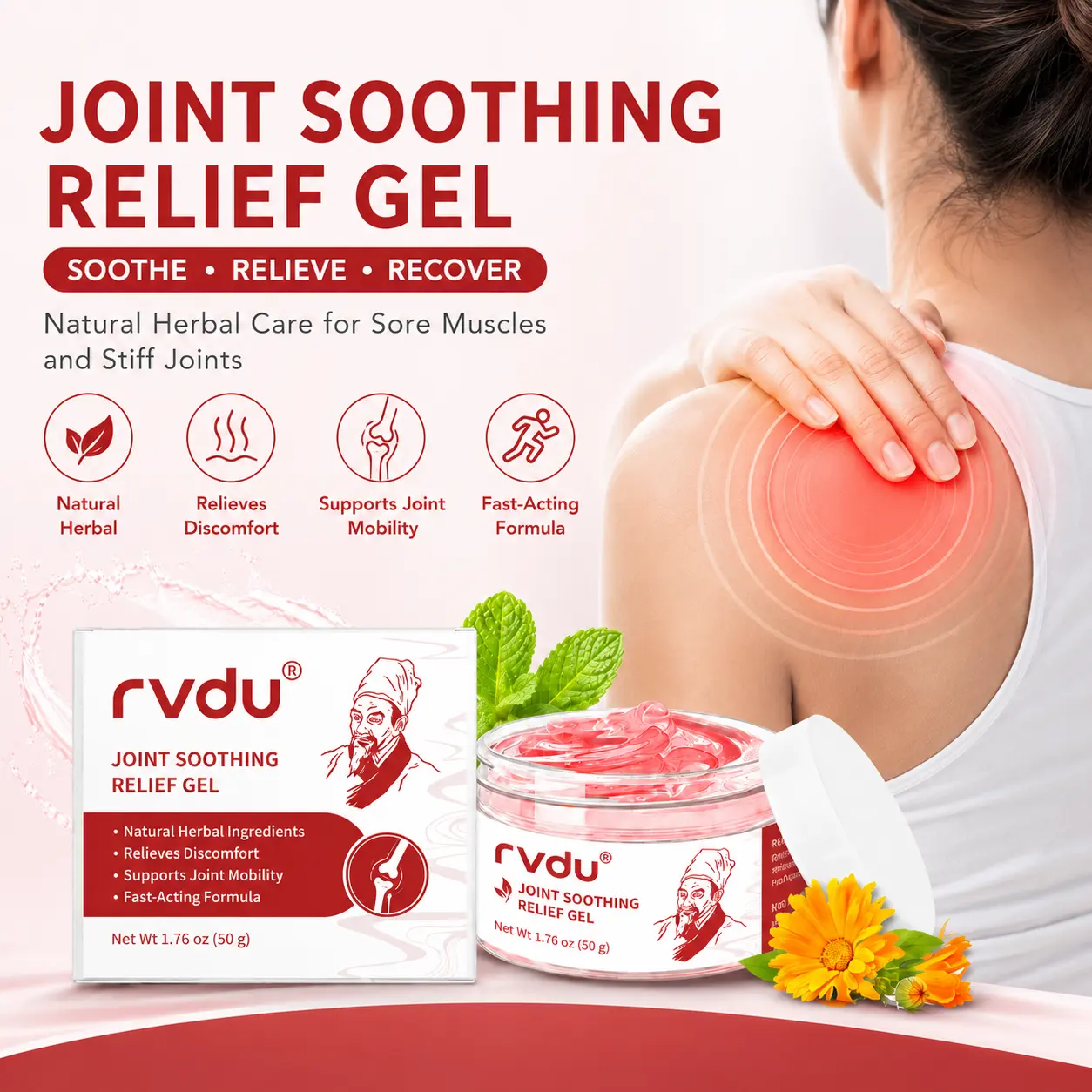 Natural Herbal Heating Massage Gel – Helps Soothe and Relax Joints, Back, Neck & Whole Body – with Menthol, Sophora & Aloe Extracts