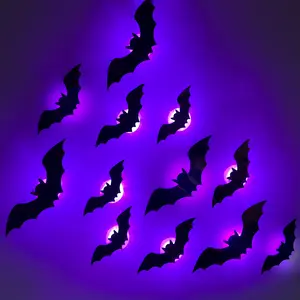 Halloween LED Light-Up Bats Decoration - 3D Black Bats for Wall & Ceiling - Perfect for Spooky Home Decor