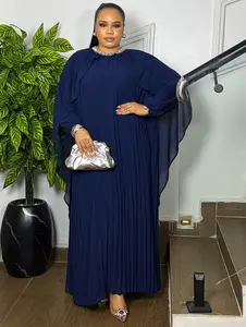 ROYAL DRAPE  CAPE DRESS (NAVY BLUE)