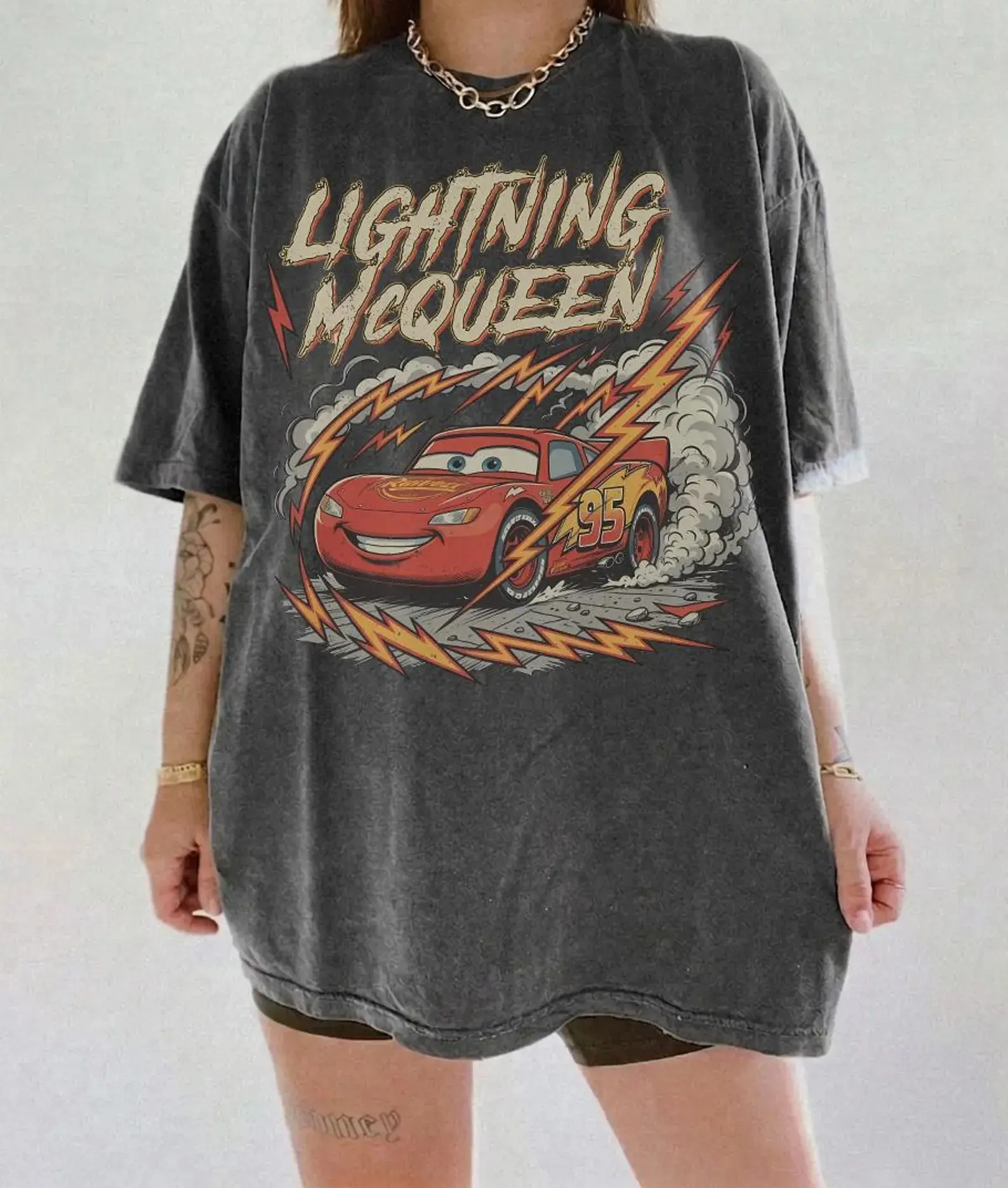 Comfort Colors Cars Movie T-Shirt Retro Mcqueen and Mater Vintage Oversized Tee – Top Trendy Streetwear Gym Shirt For Movie Game Fans